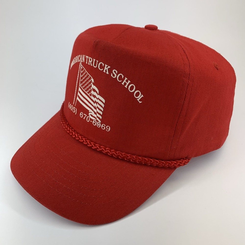 American Truck School Trucker Hat Red Rope Adjustable Snap OSFA KC Cap Vintage